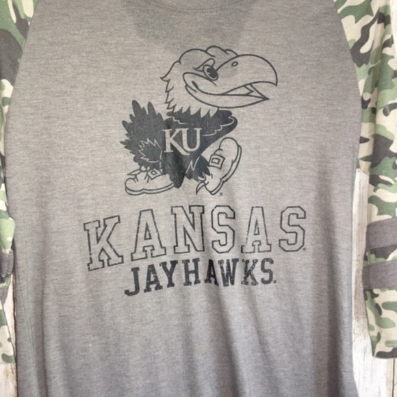 NWT NCAA Kansas Jayhawks Camo Sleeve Tee - Picture 2 of 5